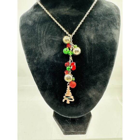 Christmas Tree Necklace Jingle Bells Red Green Beads Holiday Jewelry Gift Festiv - Picture 6 of 6